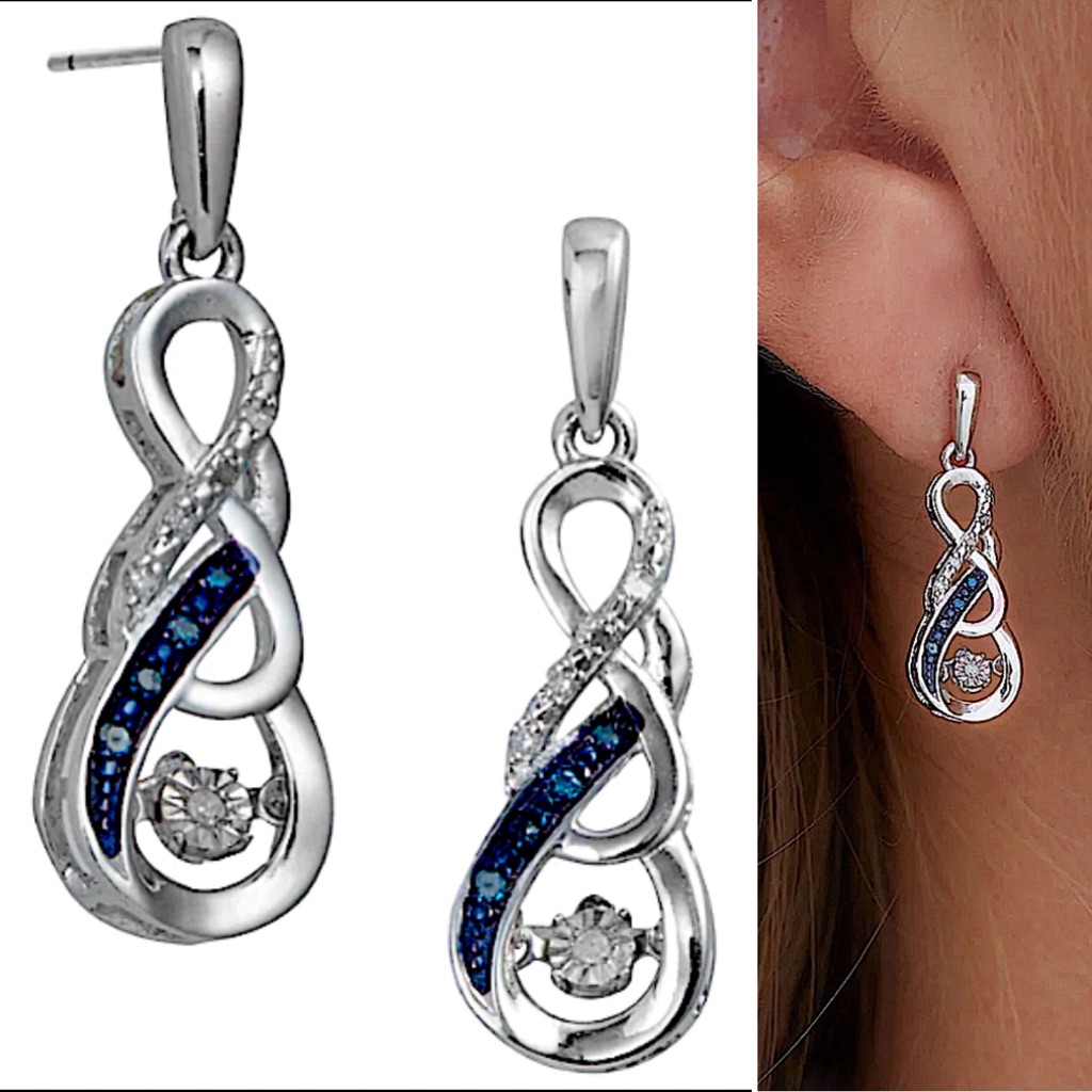 Savvy Cie Swirling Blue & White Diamond 0.10tcw Infinity Dancing Drop Earrings